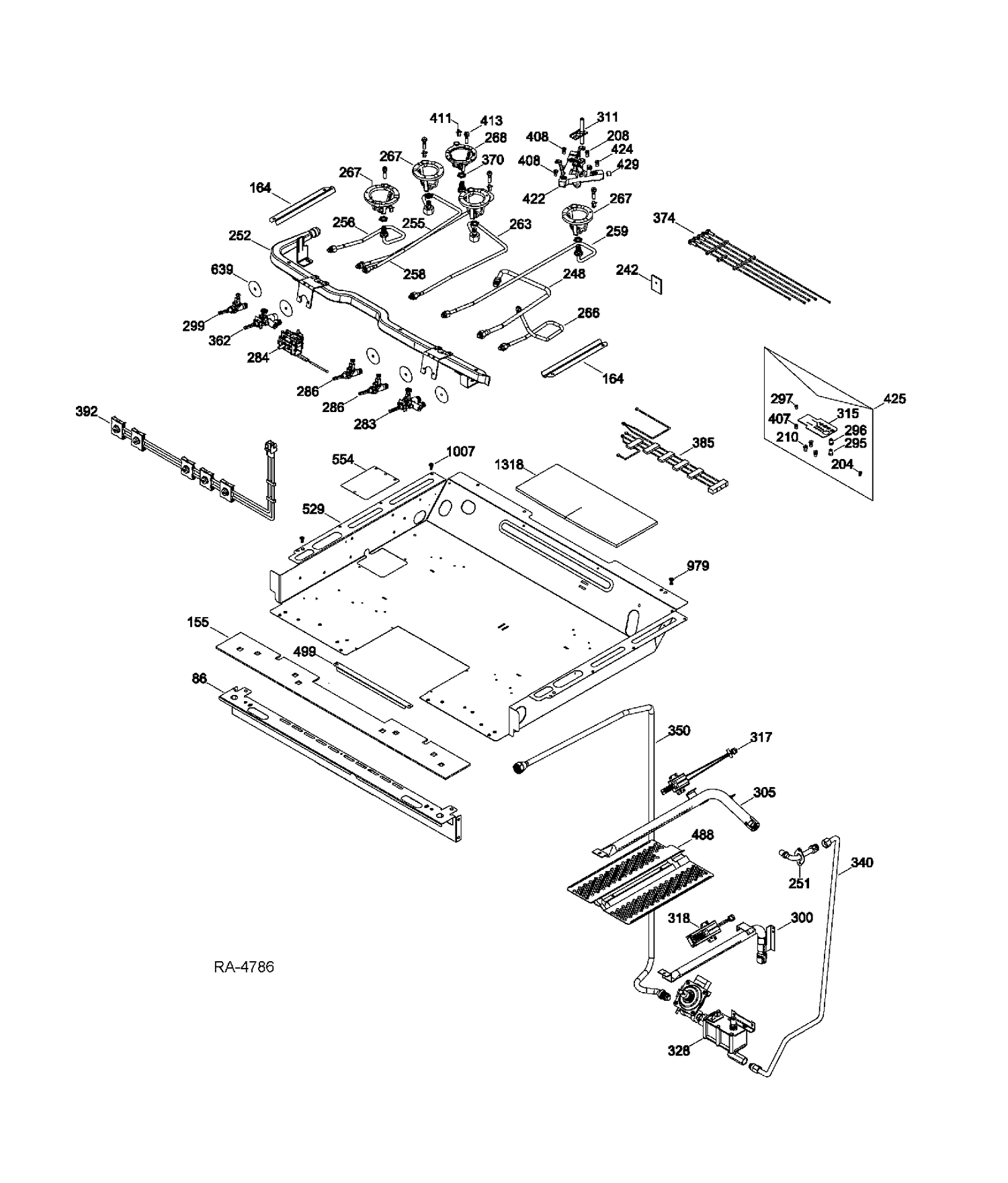 GAS & BURNER PARTS Diagram and Parts List for PCGB980SET2SS  General Electric Range