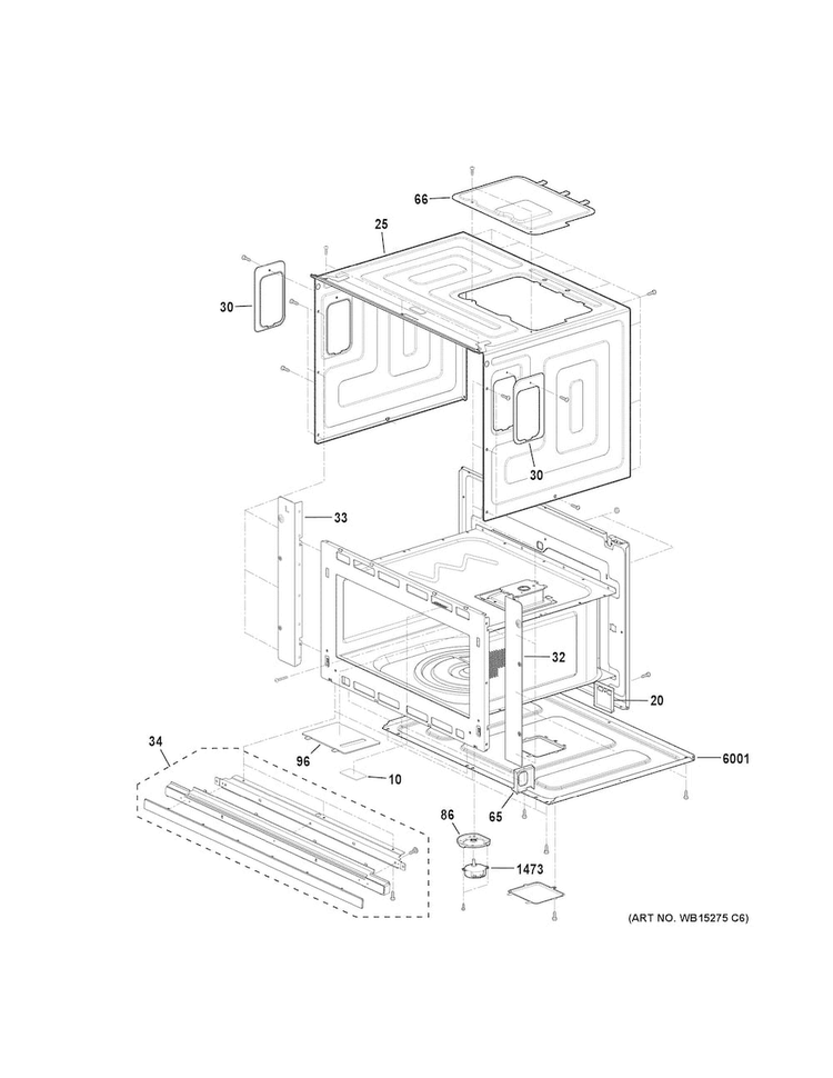 Oven Cavity Parts Diagram and Parts List for PWB7027EL1ES  General Electric Microwave