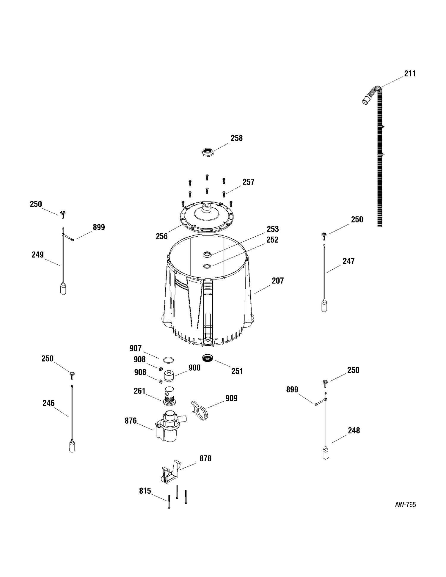 TUB GROUP Diagram and Parts List for MERE1065H1WW  General Electric Washer
