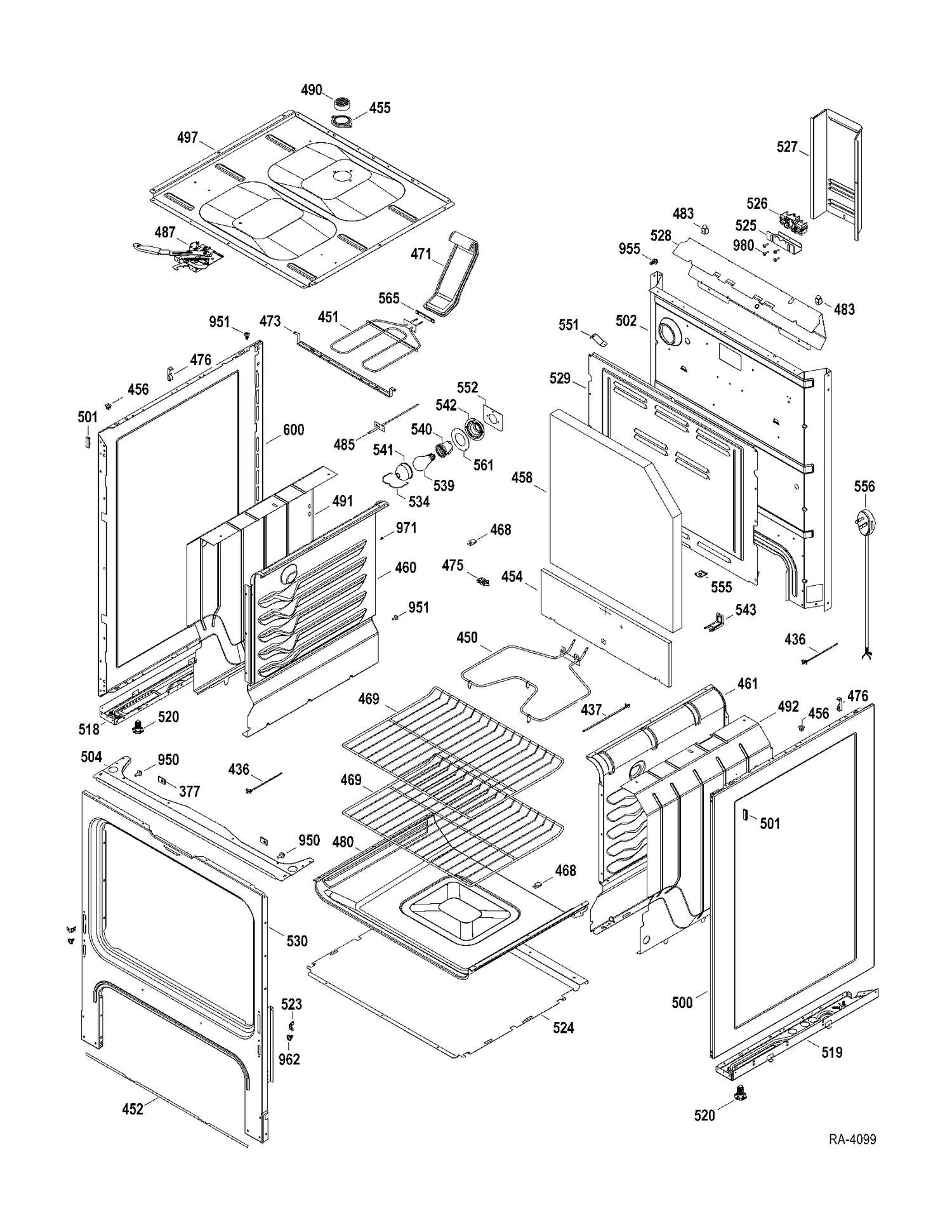 BODY PARTS Diagram and Parts List for MCB787DR2WW  General Electric Range