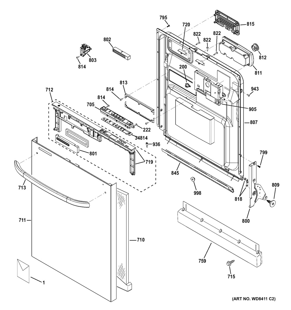 Escutcheon And Door Asm Diagram and Parts List for GSRC3KLZBFWW  General Electric Dishwasher