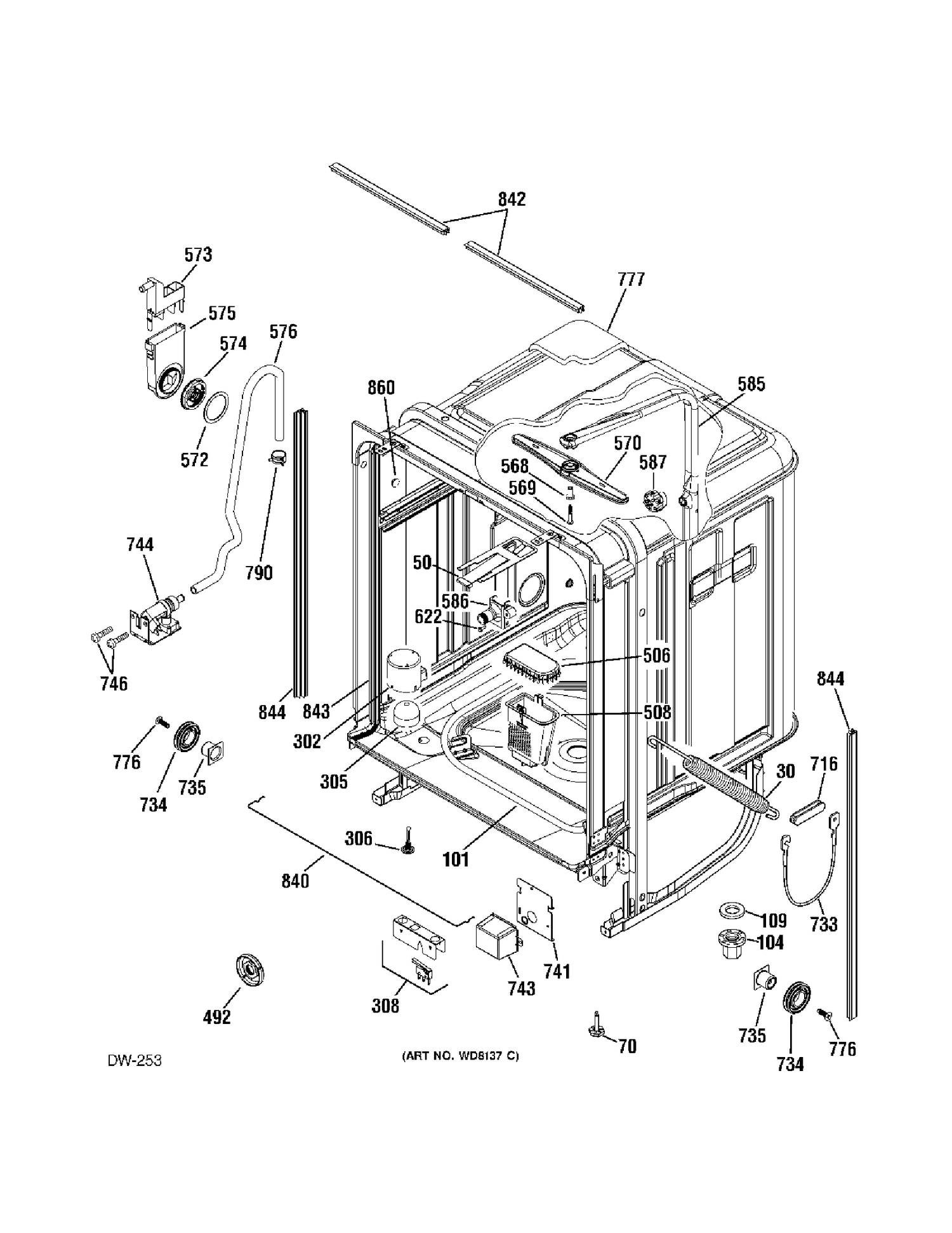BODY Diagram and Parts List for PDW8281J00SS  General Electric Dishwasher