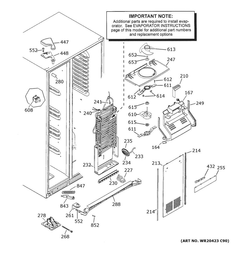Freezer Section Diagram and Parts List for XSS25GGPBCBB  General Electric Refrigerator