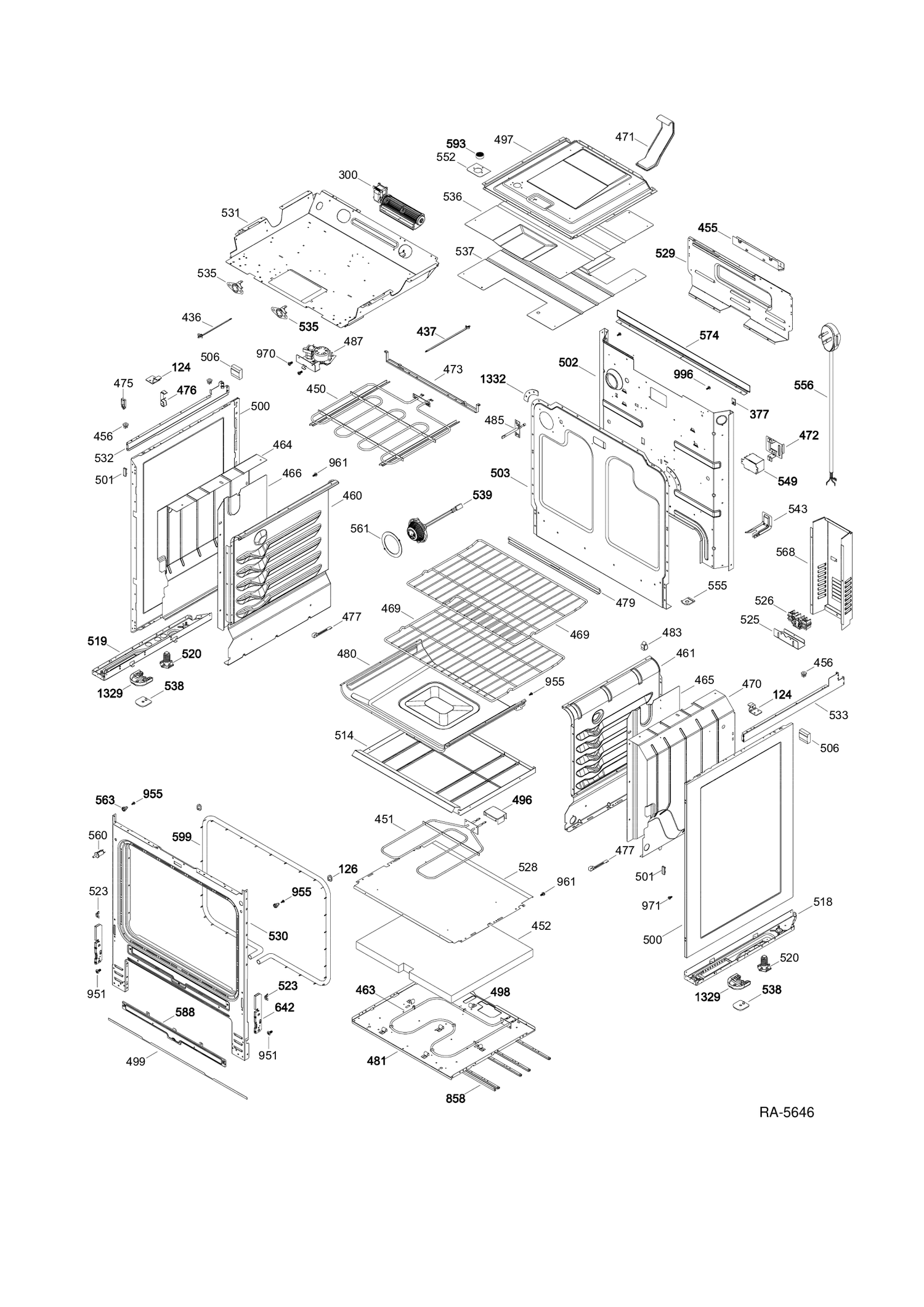 BODY Diagram and Parts List for PCS905SR3SS  General Electric Range