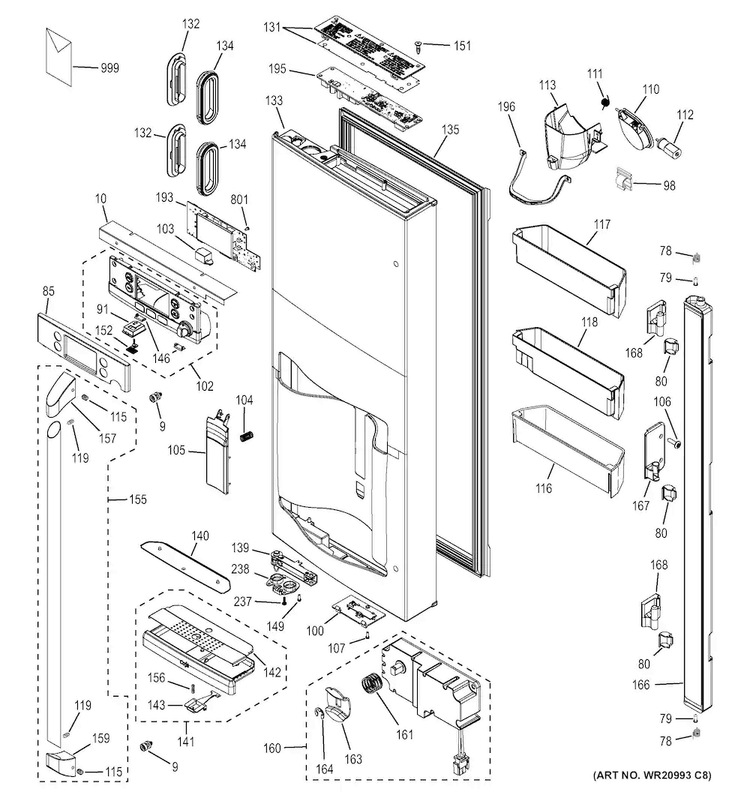 Dispenser Door Diagram and Parts List for CYE22TSHGSS  General Electric Refrigerator