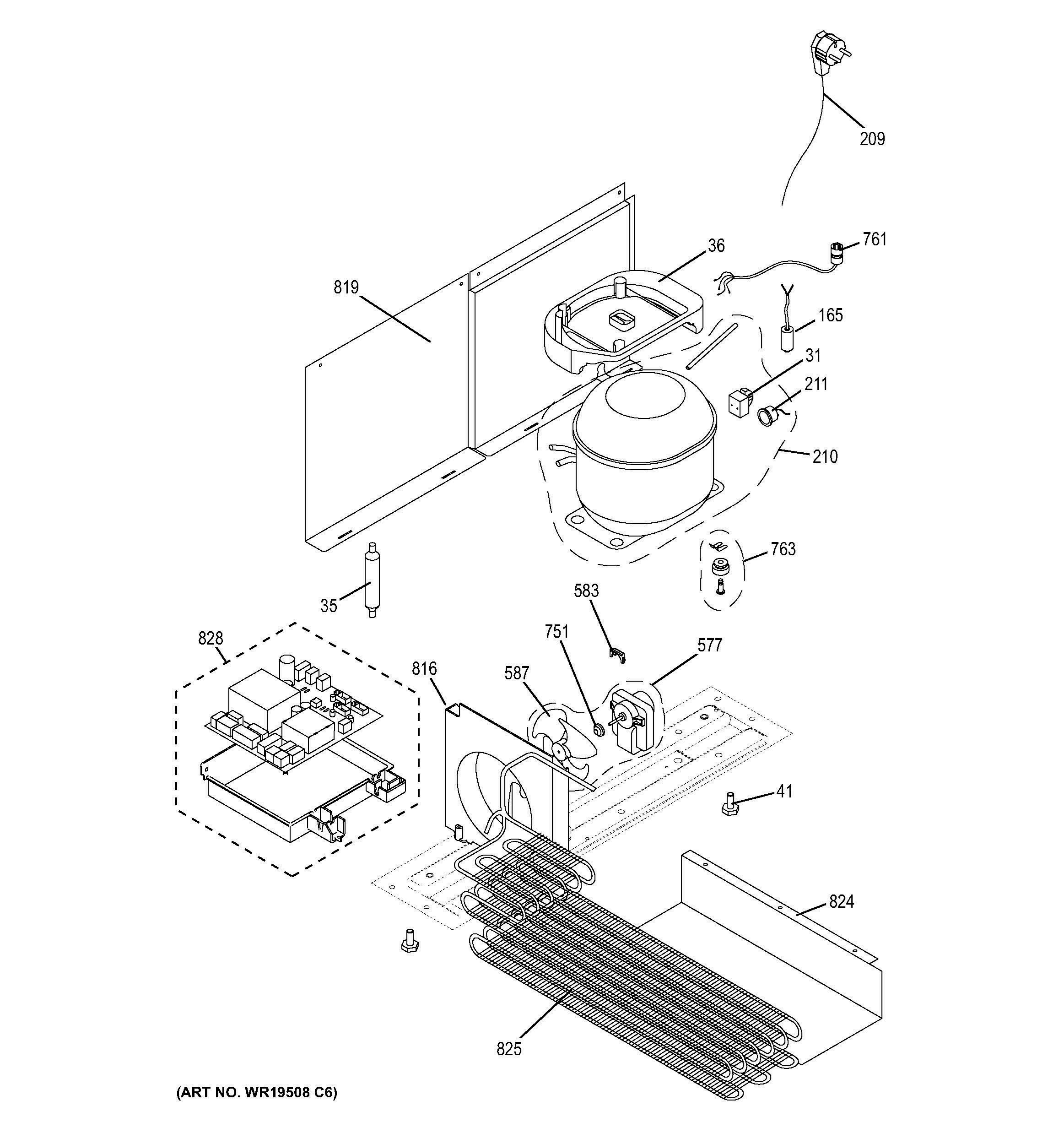 MACHINE COMPARTMENT Diagram and Parts List for ZDBR240HAPS  General Electric Refrigerator