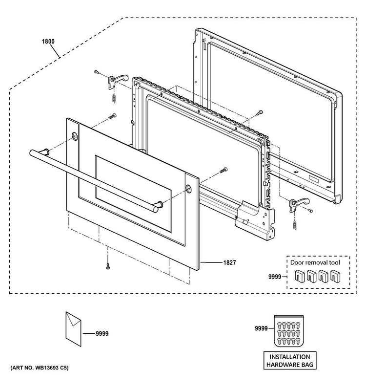 Door Parts Diagram and Parts List for ZSC1001J1SS  General Electric Microwave