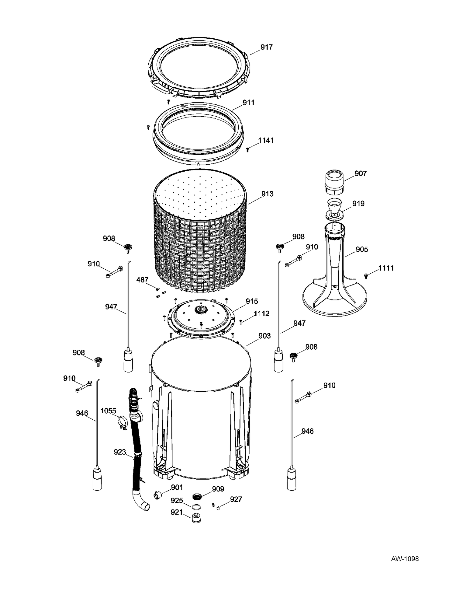 TUB WASHER Diagram and Parts List for GUAP240EM3WW  General Electric Washer