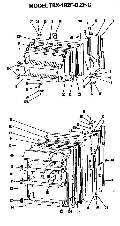 Doors Diagram and Parts List for TBX18ZFB  General Electric Refrigerator