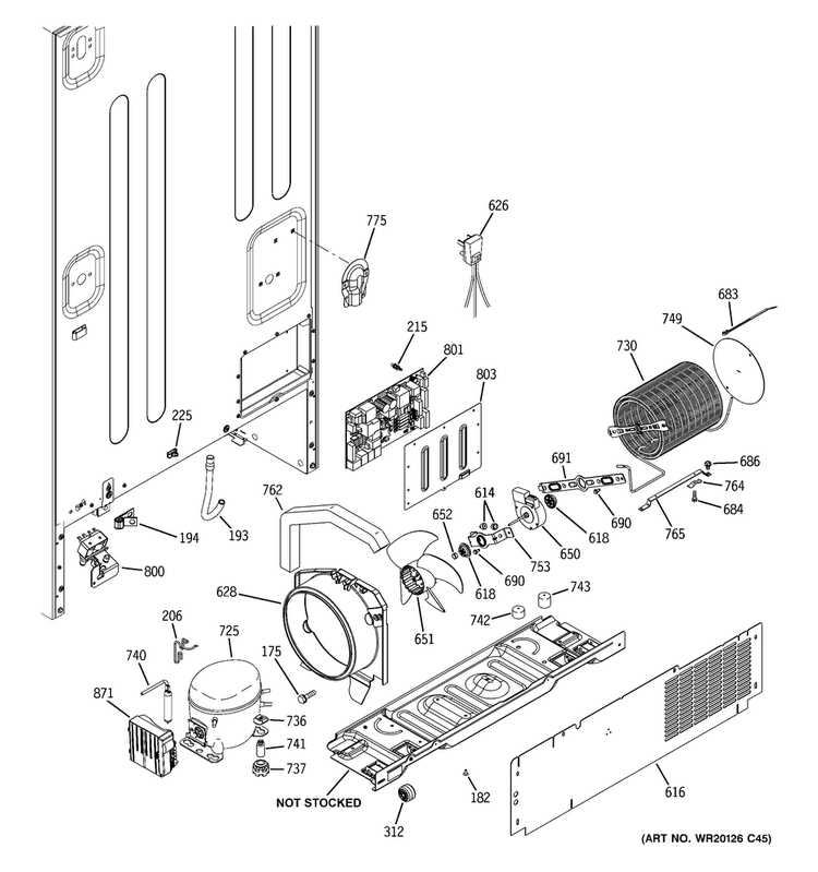 Machine Compartment Diagram and Parts List for PFSF5NFZBCC  General Electric Refrigerator