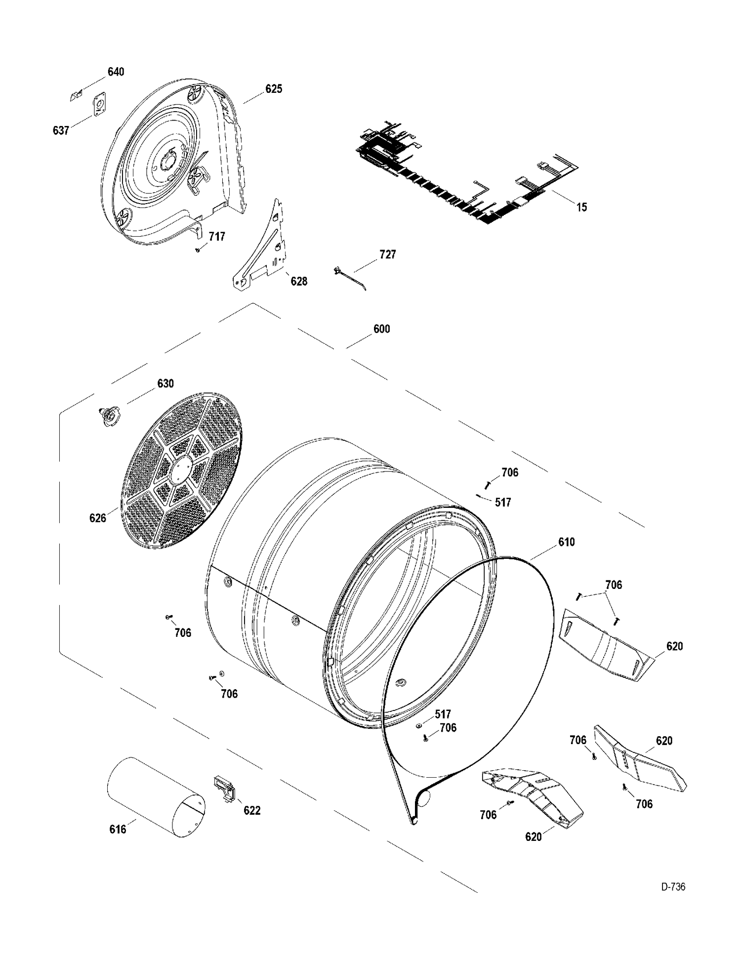 DRUM Diagram and Parts List for PTMN945GMGG0  General Electric Dryer