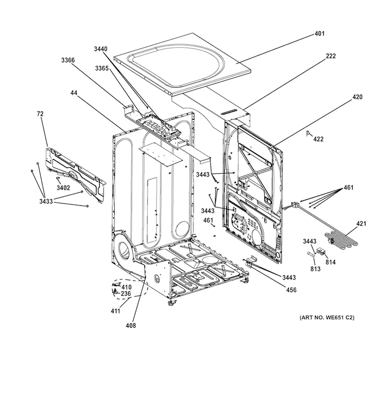 Cabinet & Top Panel Diagram and Parts List for GFDN120GD1WW  General Electric Dryer