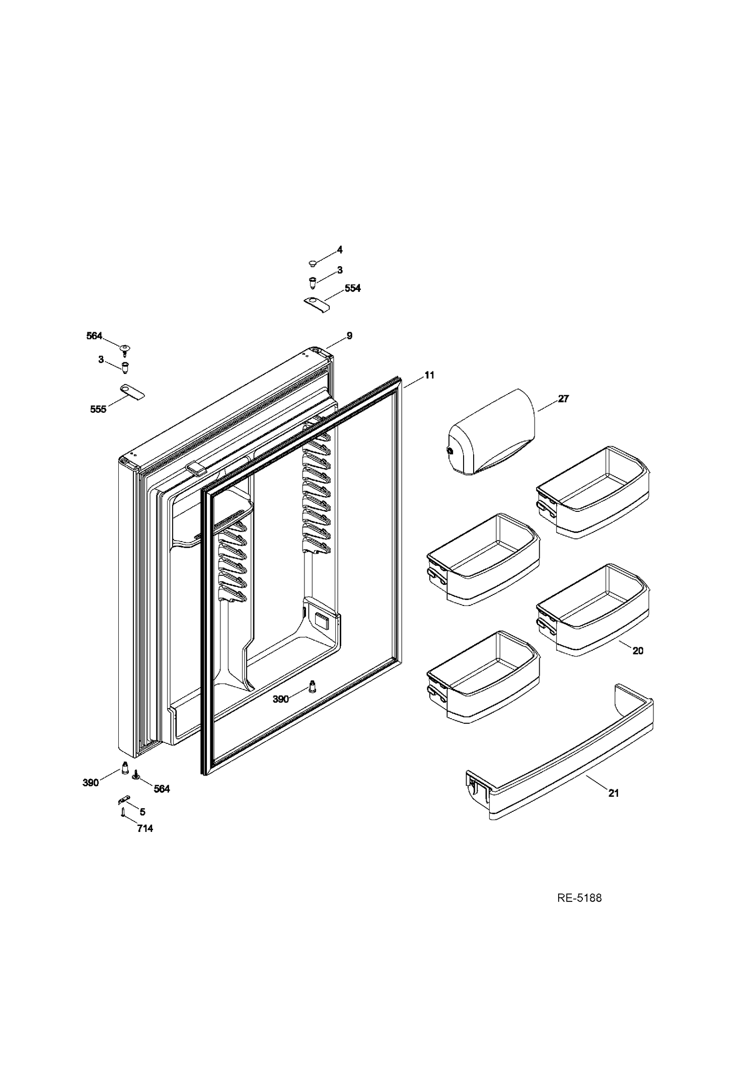 FF DOOR Diagram and Parts List for GTR22KSSCRSS  General Electric Refrigerator