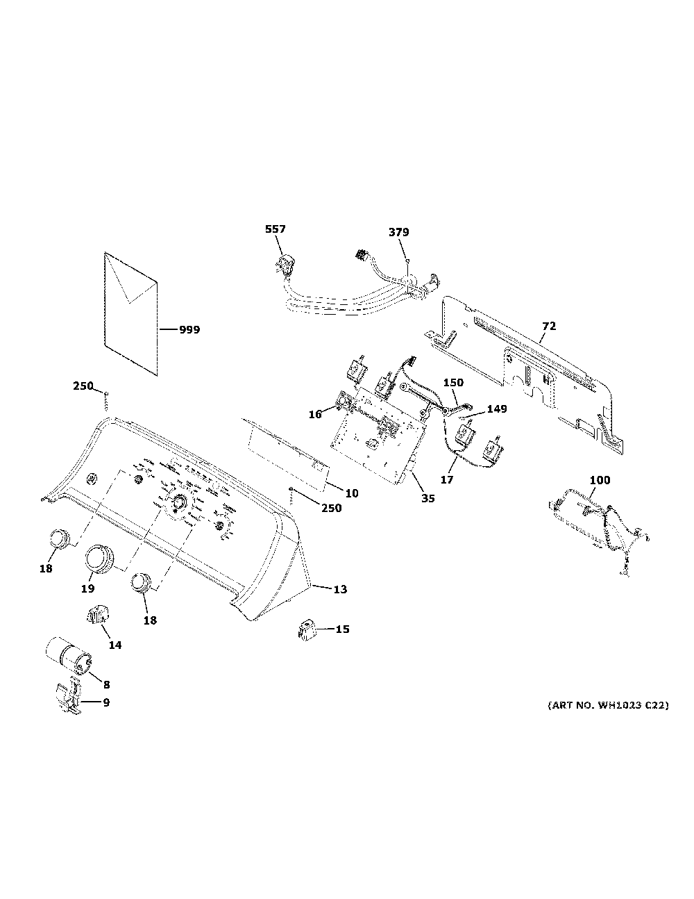 Controls And Backsplash Diagram and Parts List for GTW220ACK7WW  General Electric Washer