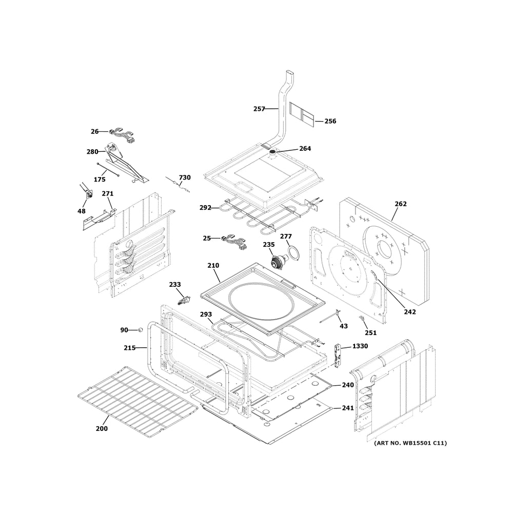 Lower Oven Diagram and Parts List for CHS950P2M9S1  General Electric Range