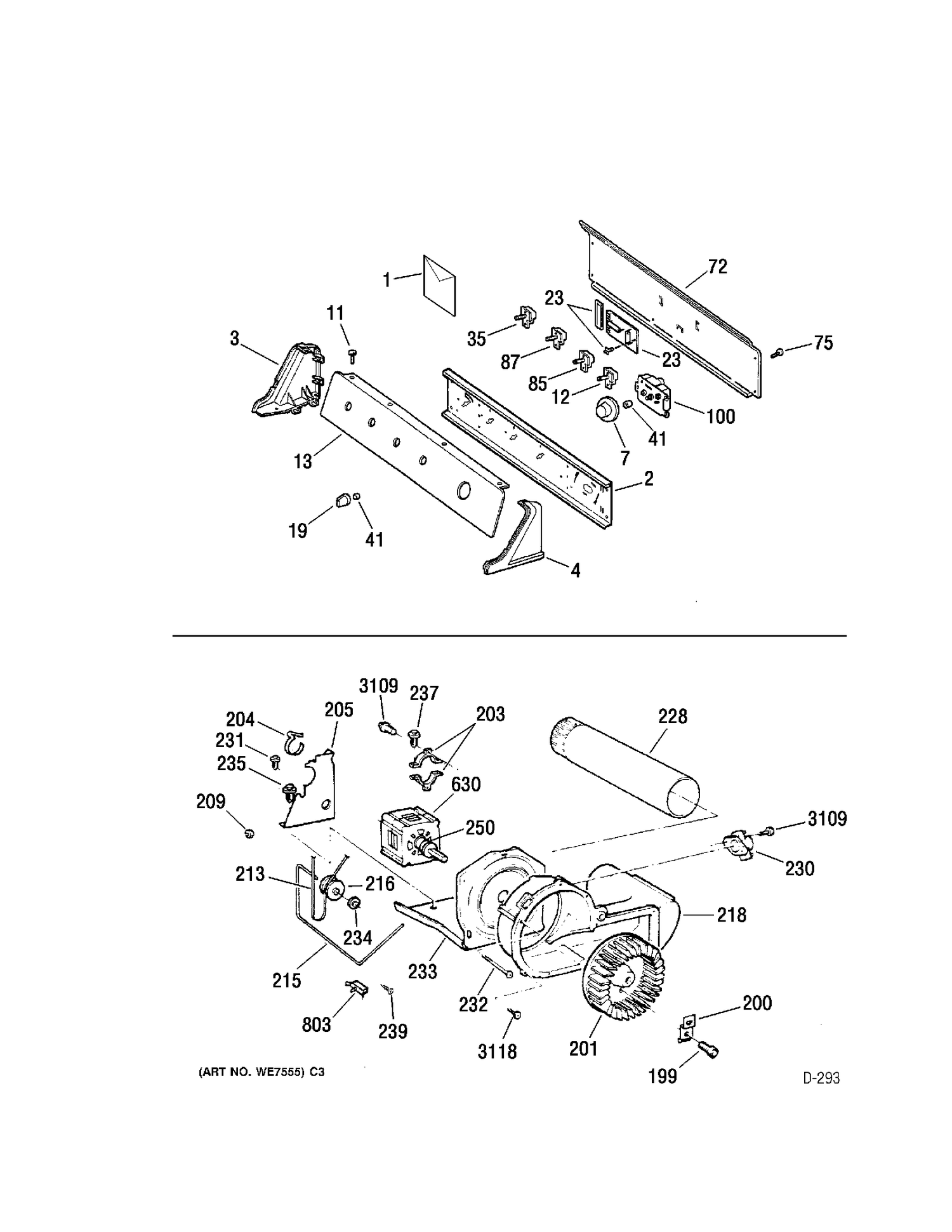CONTROL GROUP Diagram and Parts List for PDSR495EB2WW  General Electric Dryer