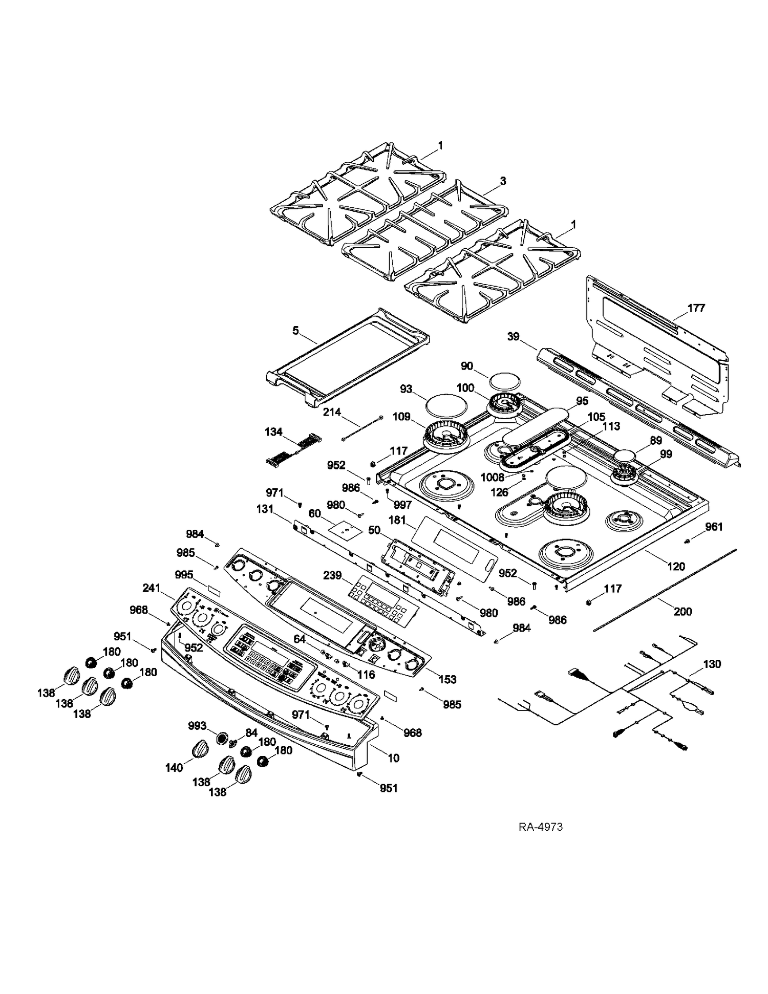 CONTROL PANEL & COOKTOP Diagram and Parts List for P2S975SER2SS  General Electric Range