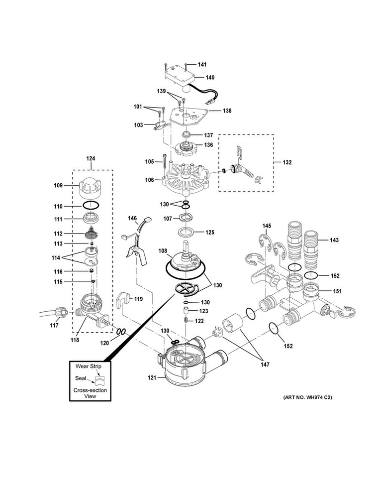Pump Diagram and Parts List for GXMH31H00  General Electric Water Softener