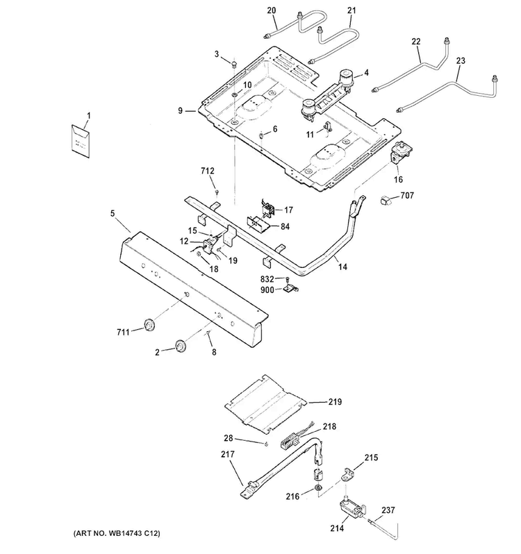 Gas & Burner Parts Diagram and Parts List for RGB525DEH1WW  Hotpoint Range