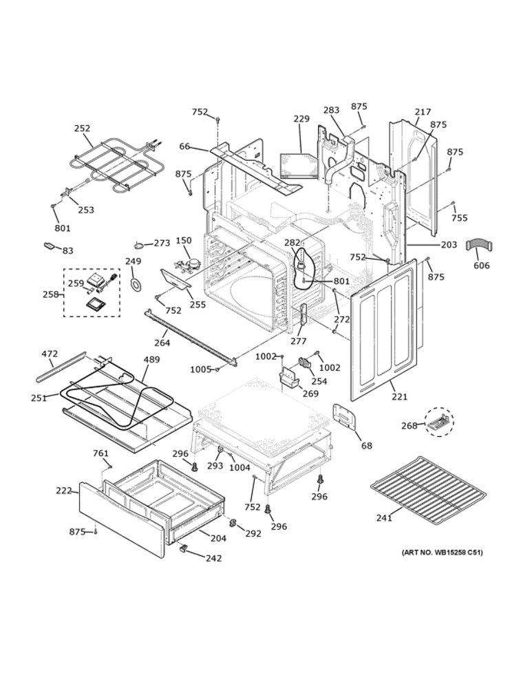 Body Parts Diagram and Parts List for JB735DP2WW  General Electric Range