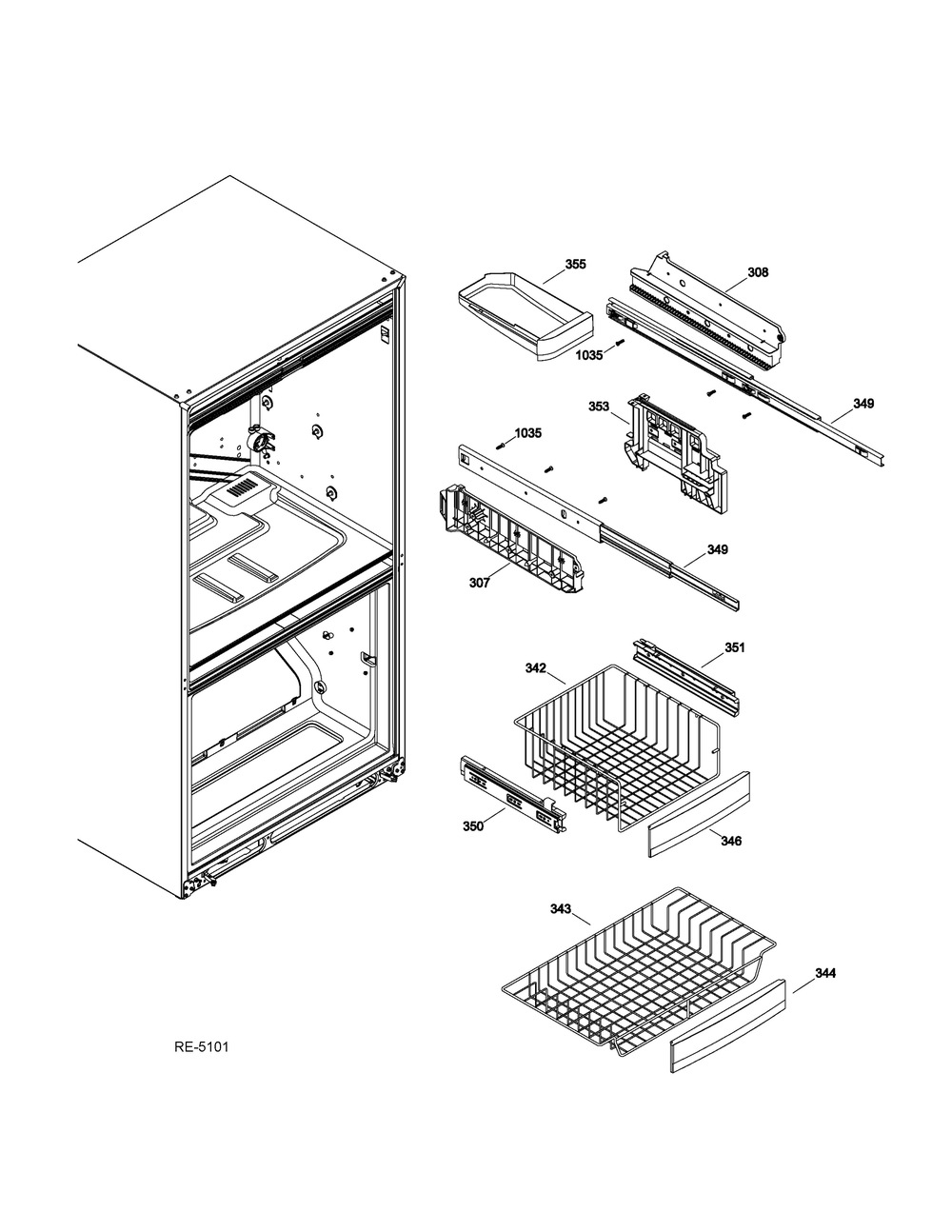 Fz Section Baskets Diagram and Parts List for PNE21KMKES  General Electric Refrigerator
