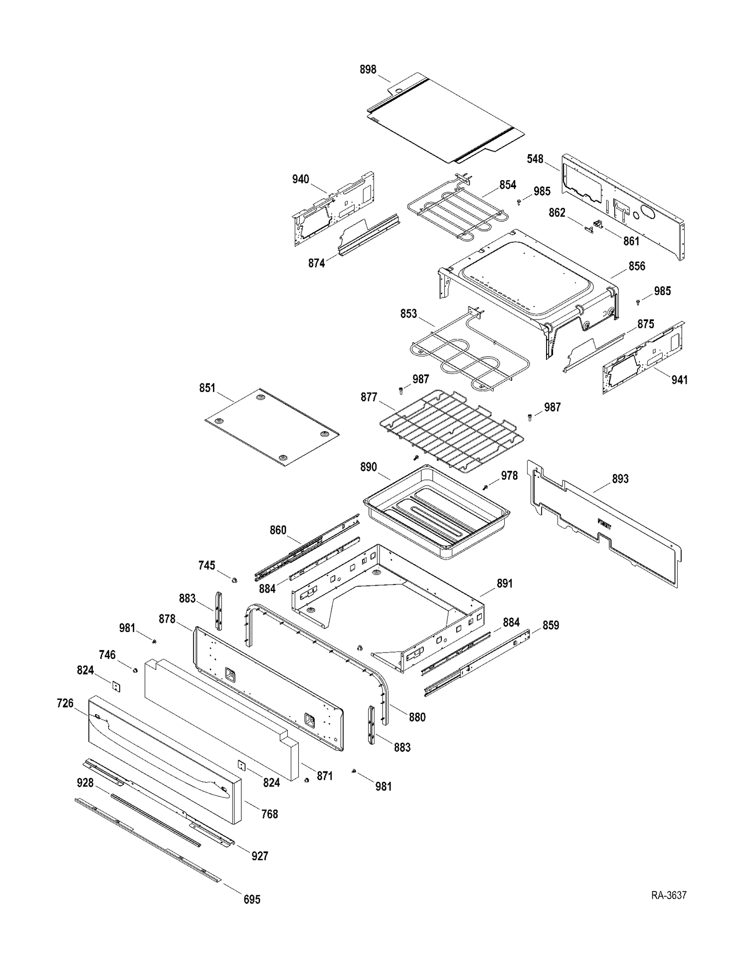 DRAWER PARTS Diagram and Parts List for PCB969SR3SS  General Electric Range