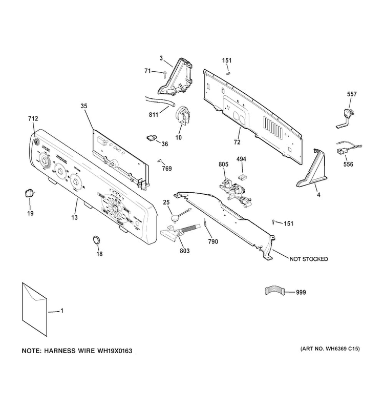 Controls & Backsplash Diagram and Parts List for GHWN4250D2WW  General Electric Washer