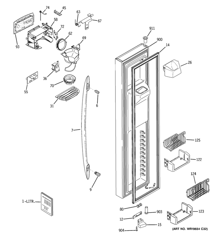 Freezer Door Diagram and Parts List for CSW25LSWASS  General Electric Refrigerator
