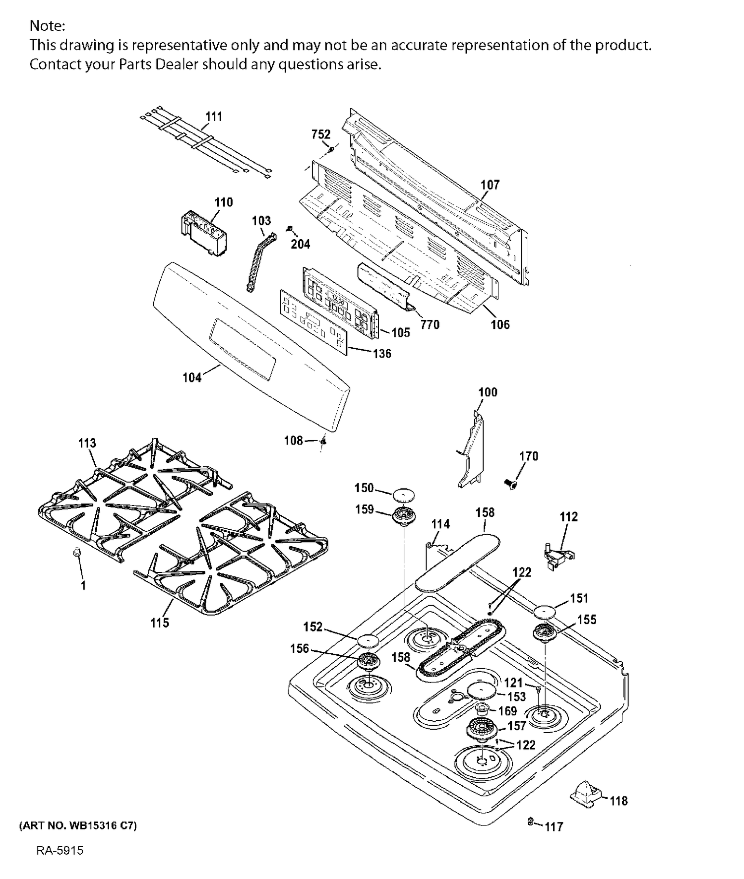 CONTROL PANEL & COOKTOP Diagram and Parts List for JCGB650SEF3SS  General Electric Range