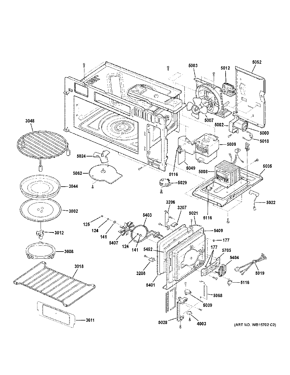 Interior Parts Diagram and Parts List for CVM517P2R1S1  General Electric Microwave