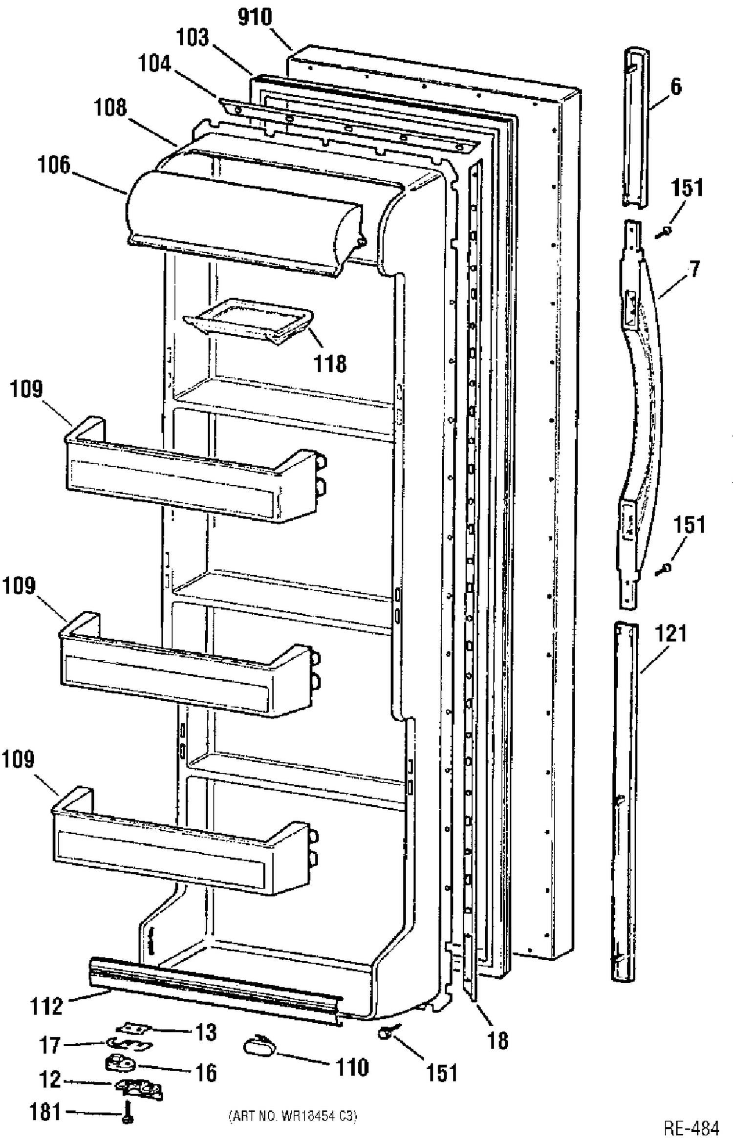 REFRIGERATOR DOOR Diagram and Parts List for 39761-1  General Electric Refrigerator