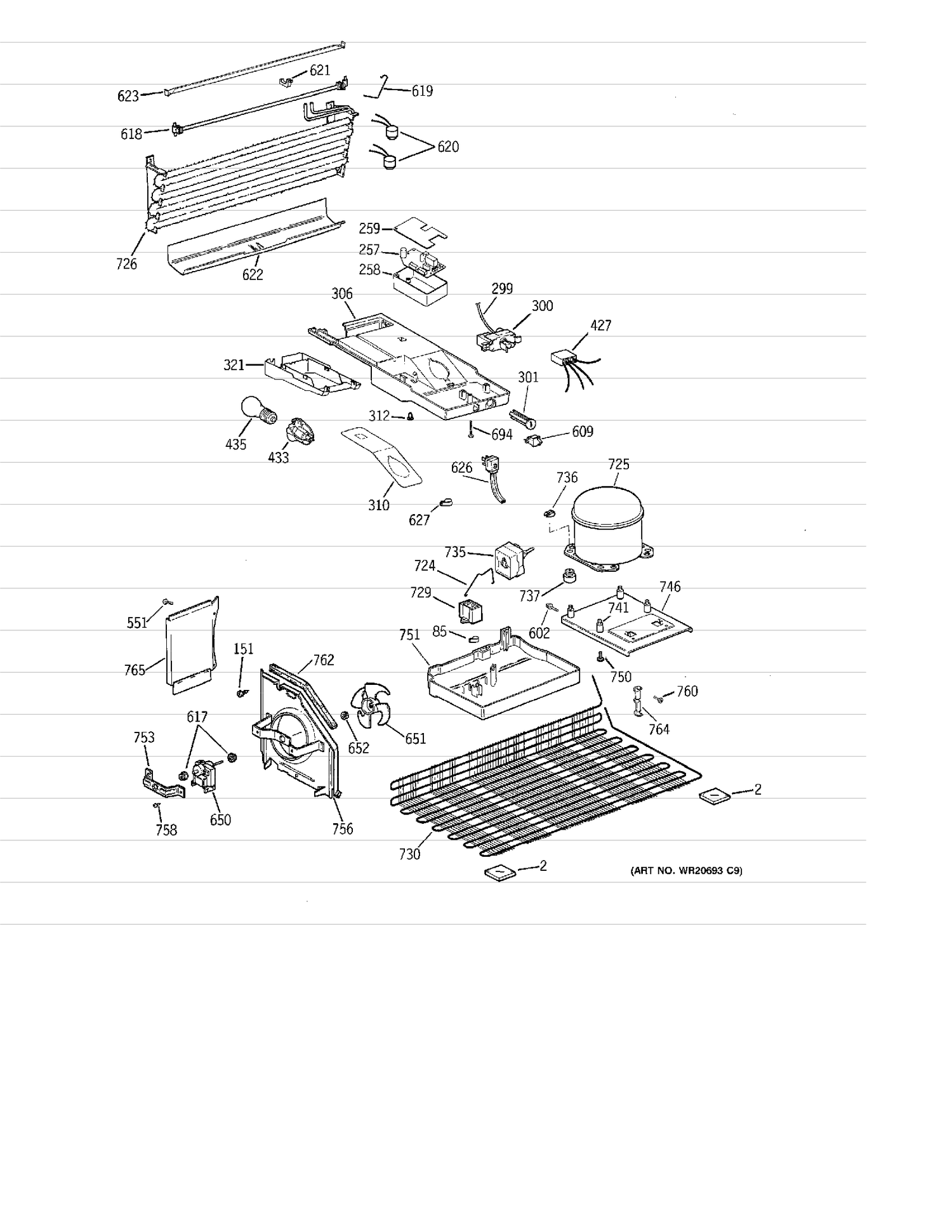 UNIT PARTS Diagram and Parts List for MTH17BBT2RWW  General Electric Refrigerator