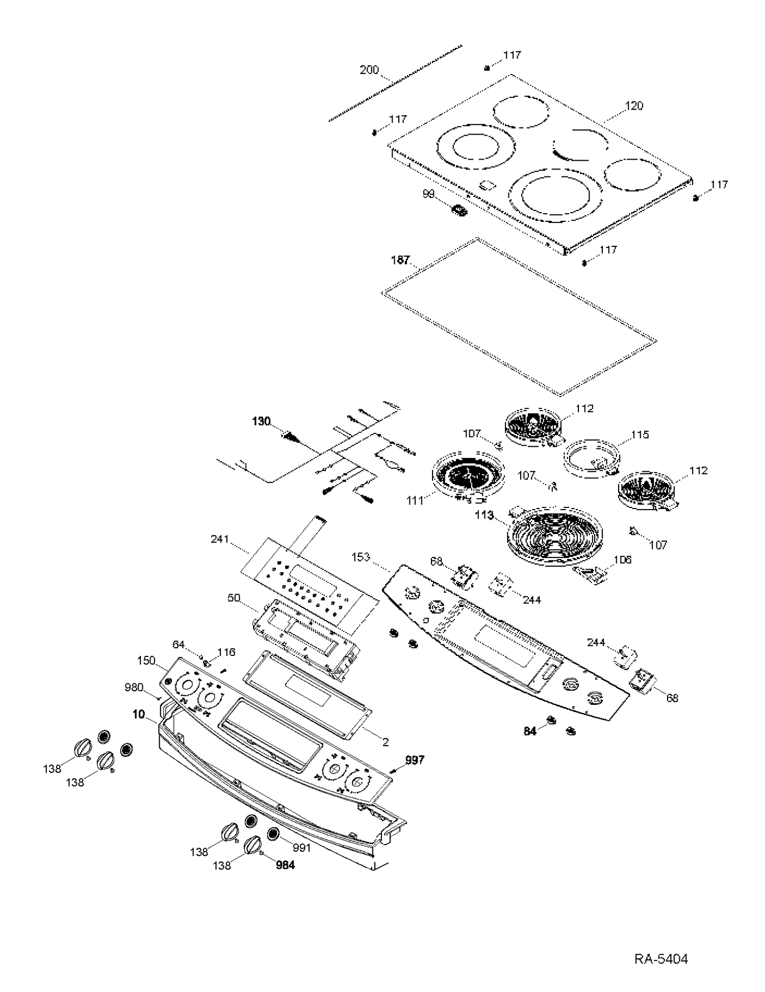 CONTROL PANEL & COOKTOP Diagram and Parts List for JCSP42SR3SS  General Electric Range