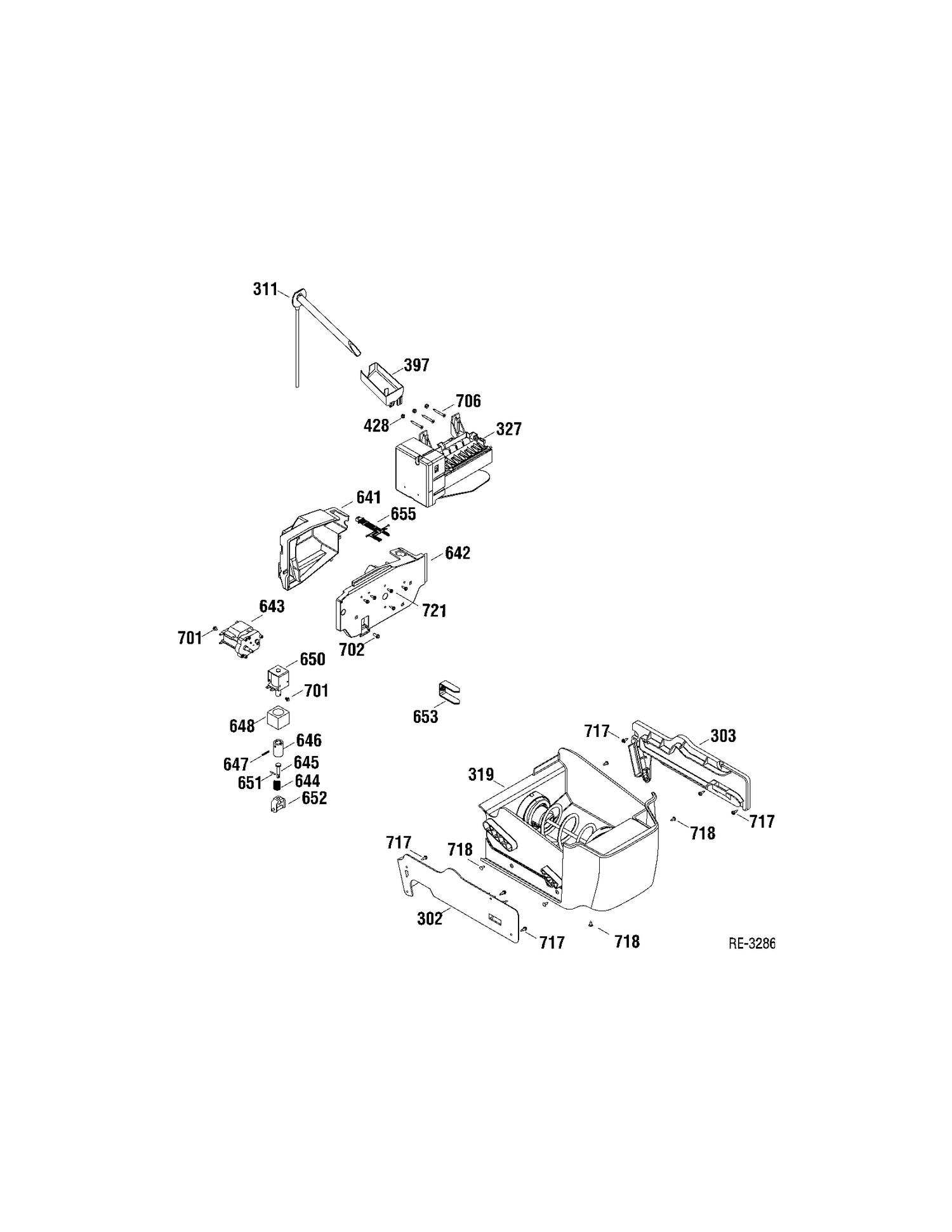 ICE MAKER Diagram and Parts List for PSTW6YGXAGSS  General Electric Refrigerator