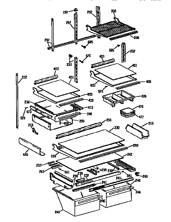 Shelf Assembly Diagram and Parts List for TBX25PCSLLA  General Electric Refrigerator