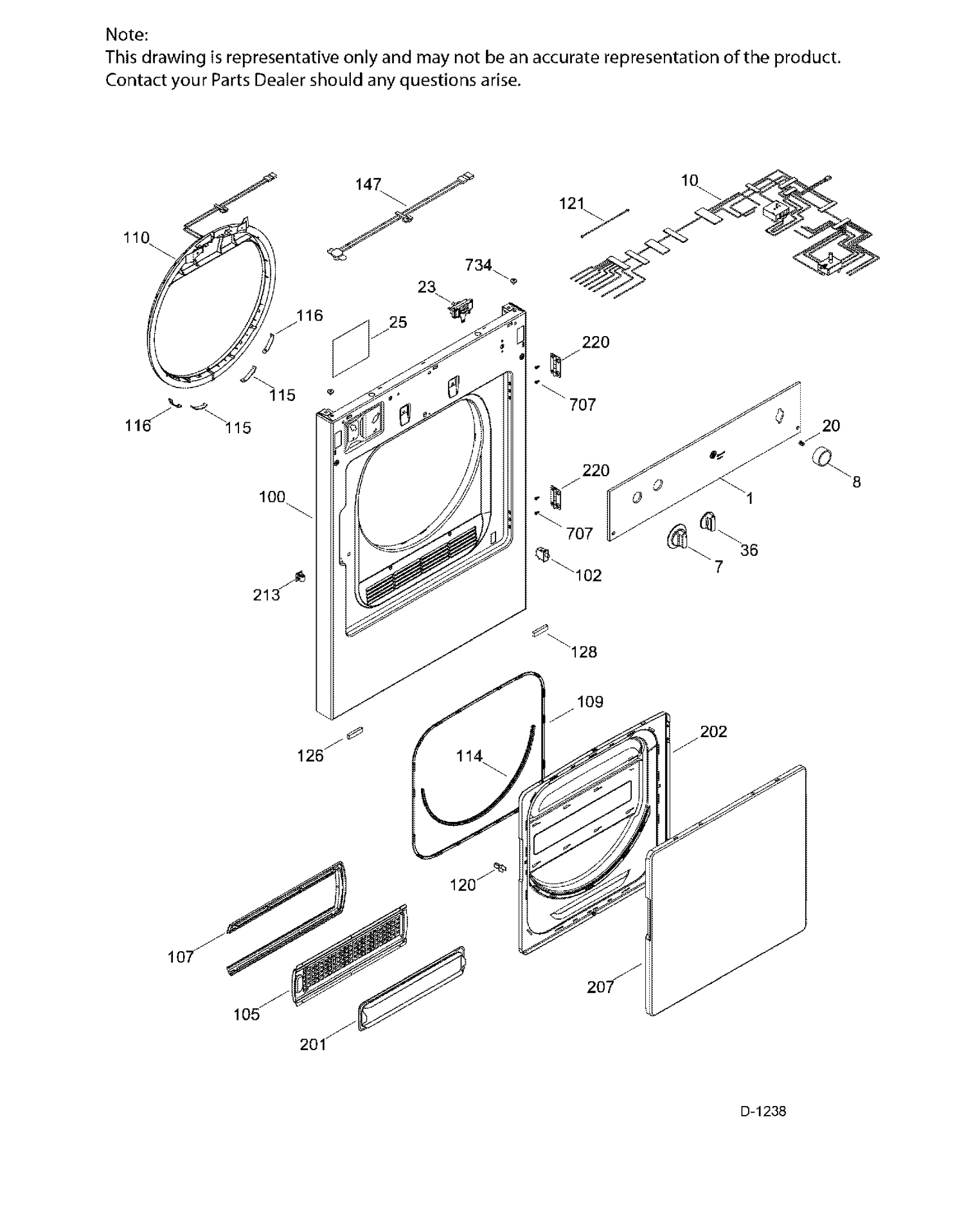 DOOR ASM Diagram and Parts List for PCKS443EB5WW  General Electric Dryer