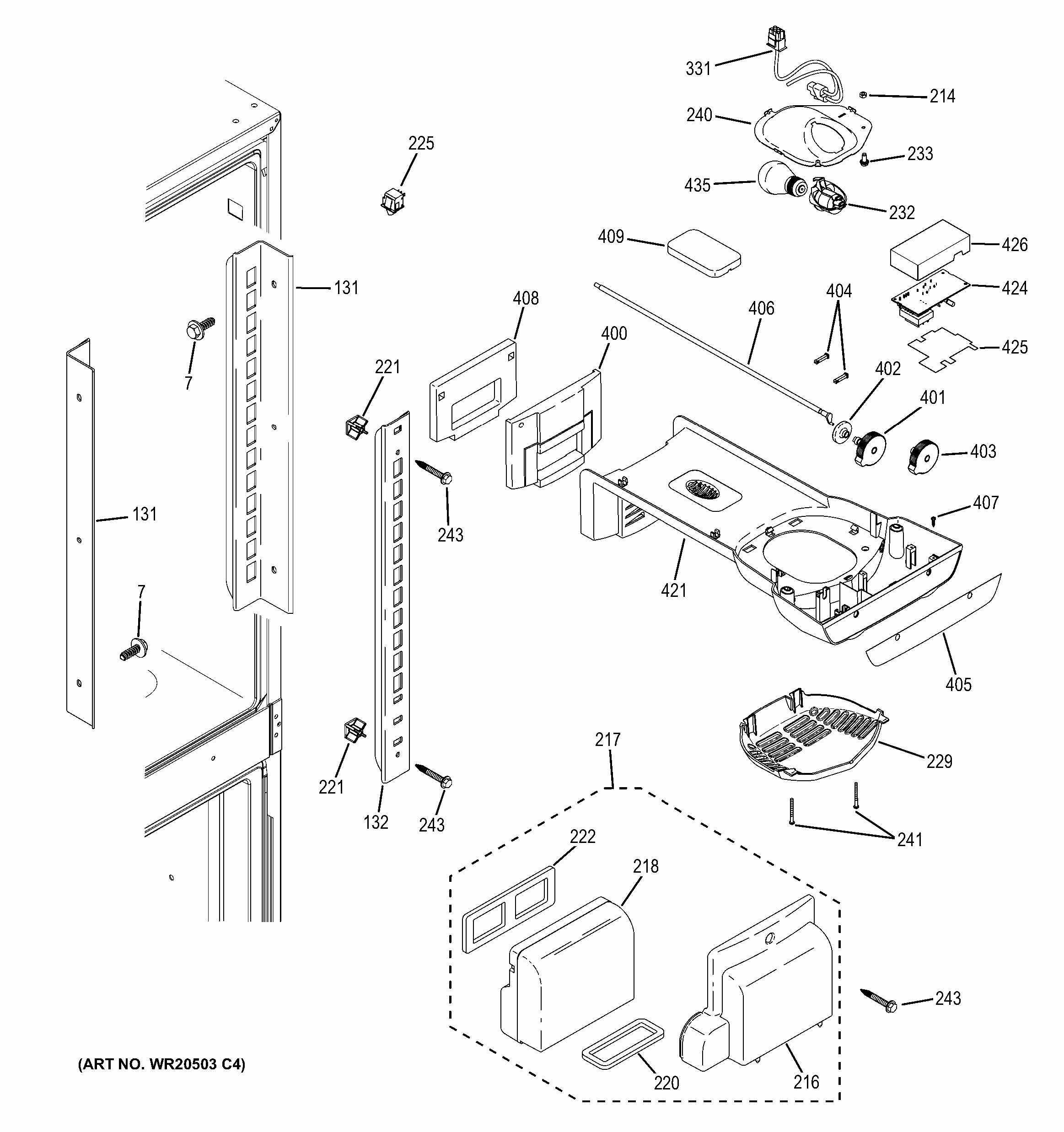 Fresh Food Section Diagram and Parts List for GBS20ESHBRSS  General Electric Refrigerator