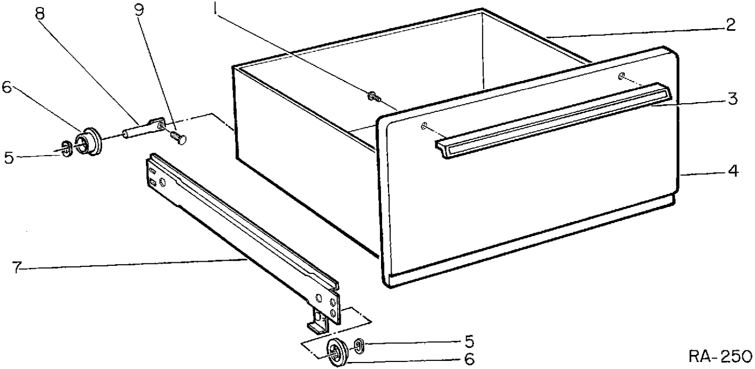 DRAWER GROUP Diagram and Parts List for 12300-1  General Electric Range