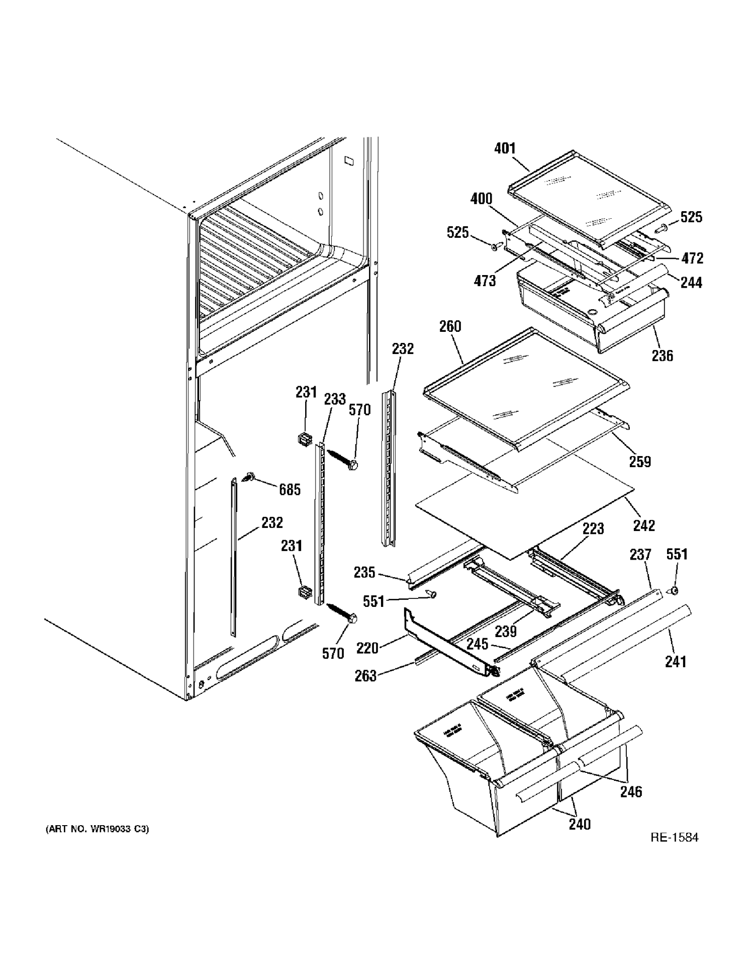 FF SHELVES Diagram and Parts List for 38471PBRDRWW  General Electric Refrigerator