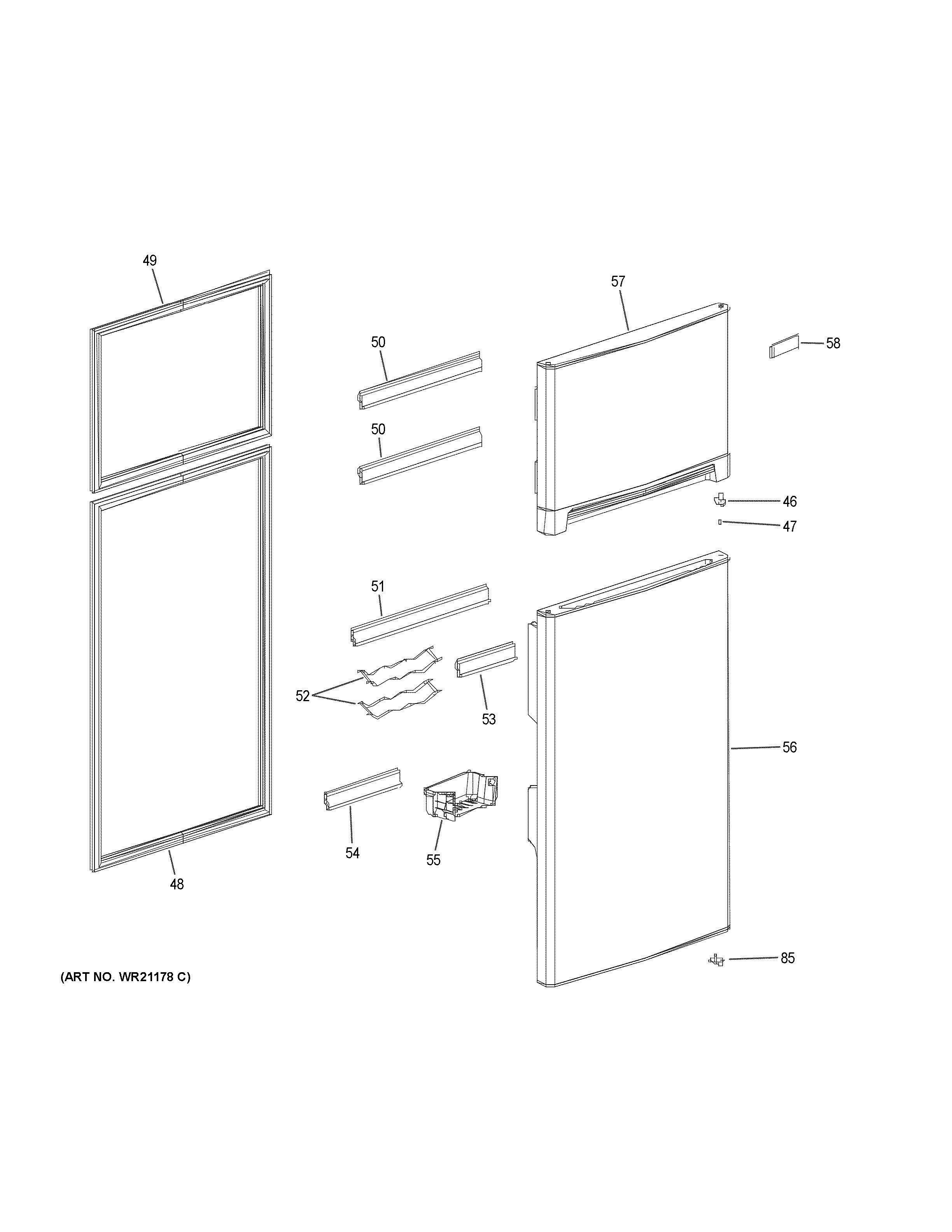DOORS Diagram and Parts List for HA10TG31SB  General Electric Refrigerator
