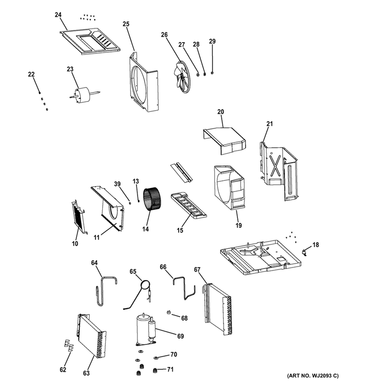 Base Pan & Unit Parts Diagram and Parts List for AEE08ASL1  General Electric Air Conditioner