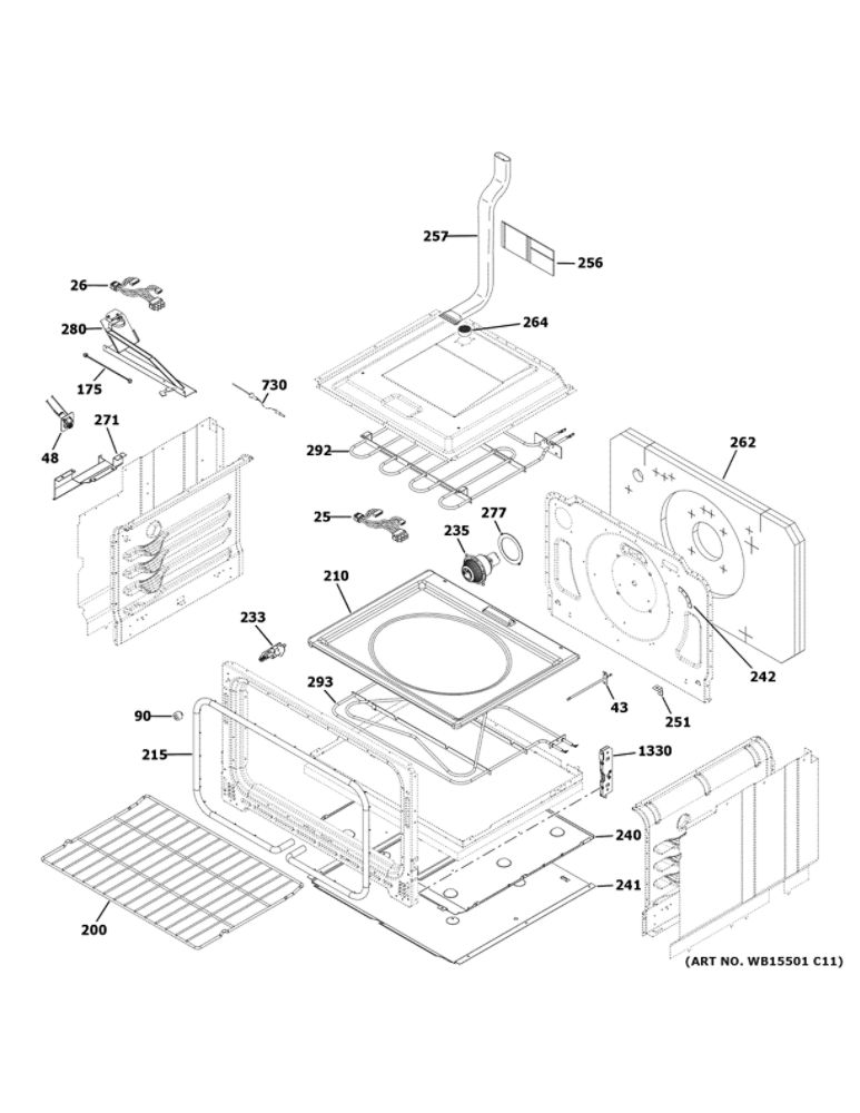 Lower Oven Diagram and Parts List for CHS950P2M3S1  General Electric Range