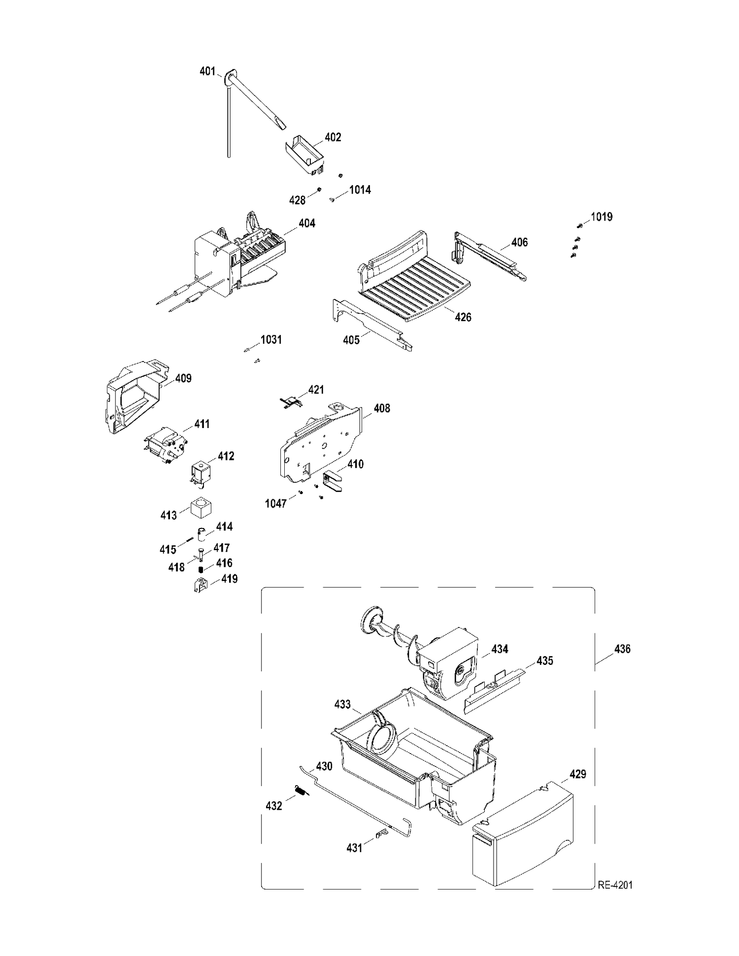 ICEMAKER Diagram and Parts List for GSRC5KLZAFBB  General Electric Refrigerator