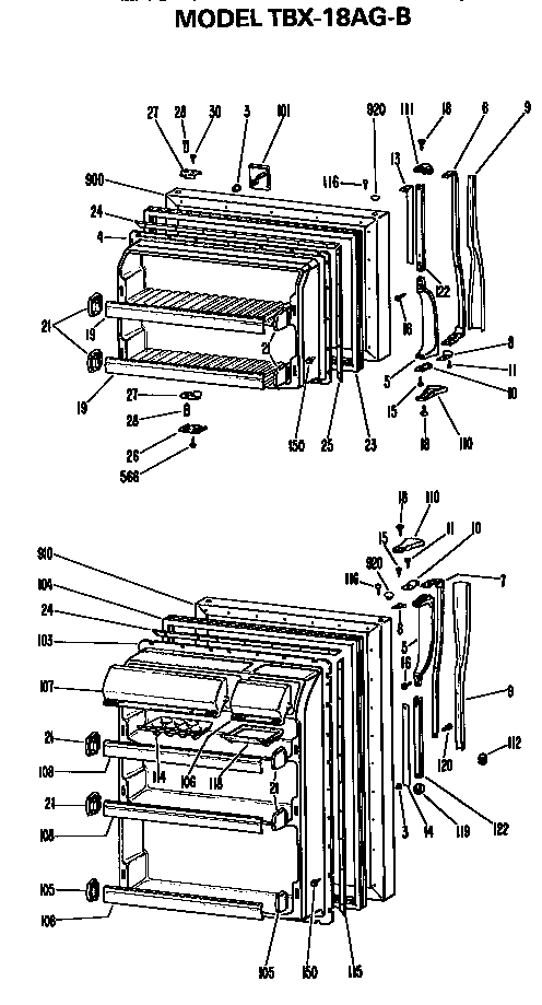 Doors Diagram and Parts List for TBX18AGB  General Electric Refrigerator
