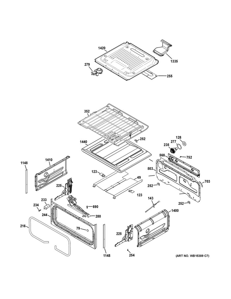Upper Oven Diagram and Parts List for PGB950SEF3SS  General Electric Range