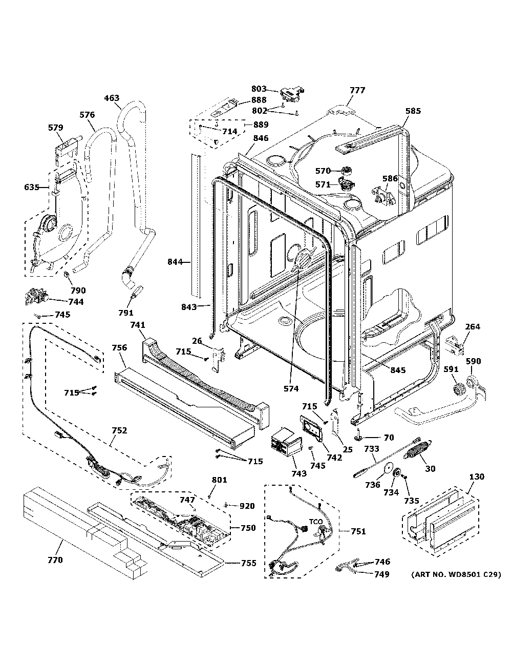 Body parts 1 Diagram and Parts List for CDT875M5N2S5  General Electric Dishwasher