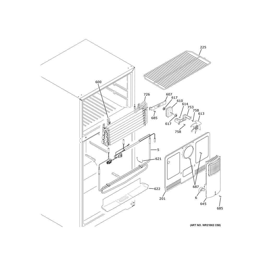 Freezer Section Diagram and Parts List for GIE18GSNIRSS  General Electric Refrigerator