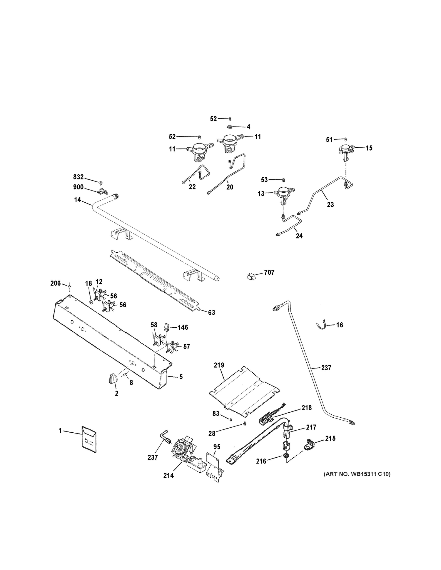 GAS & BURNER PARTS Diagram and Parts List for JGBS60DEK3BB  General Electric Range