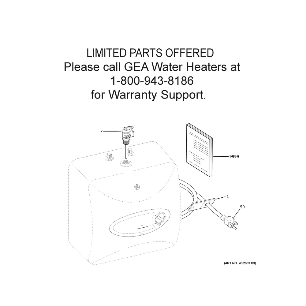 Water Heater Diagram and Parts List for GE06P08BAW01  General Electric Water Heater
