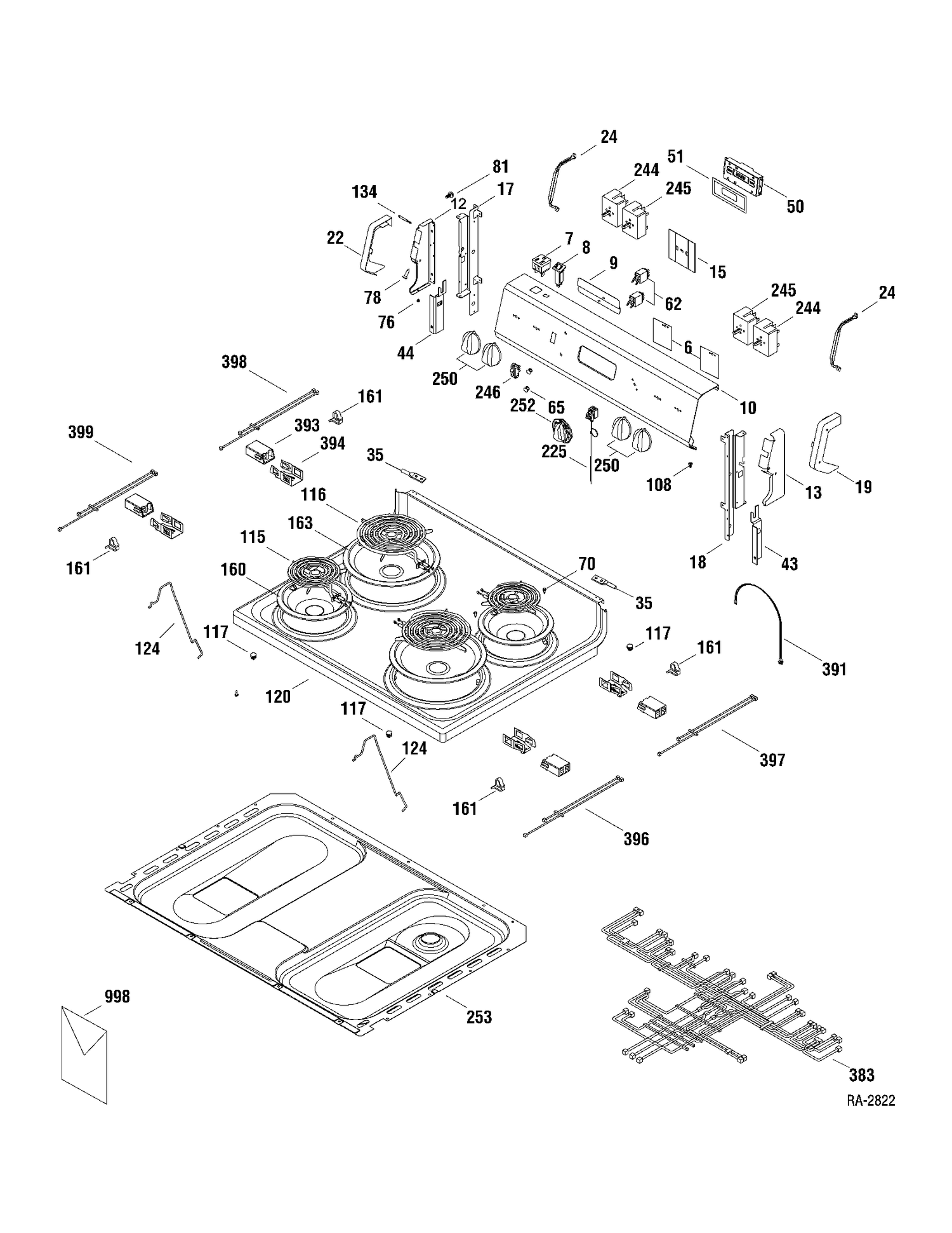 CONTROLS & COOKTOP Diagram and Parts List for RCBS536DN1WW  General Electric Range